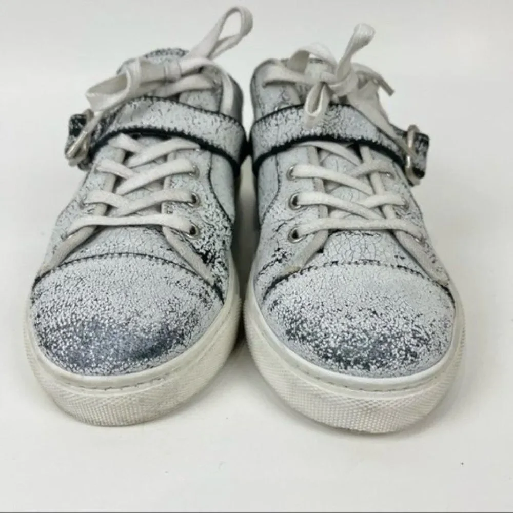 The Kooples Sport Distressed Cracked Leather Low Top Trainer Sneakers Sz 37